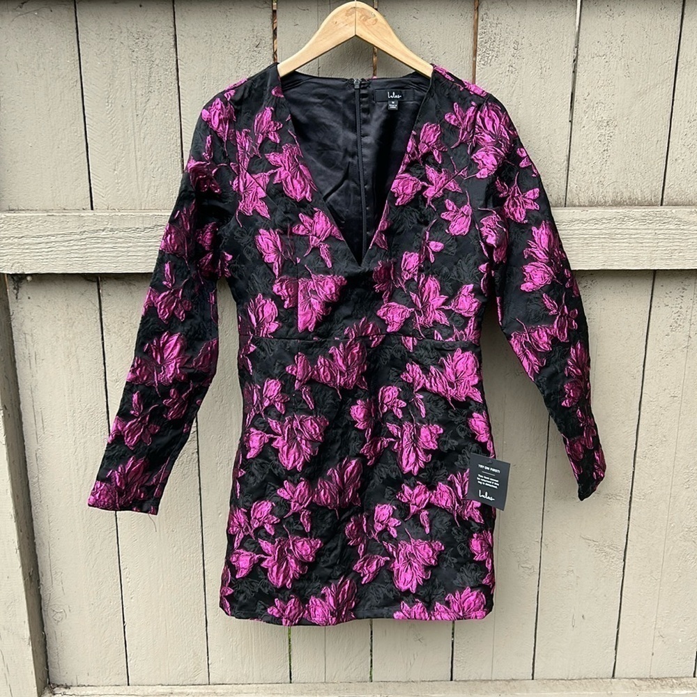 Lulu's Elegant Taste Black and Pink Floral Jacquard Mini Dress New With … - Picture 5 of 10